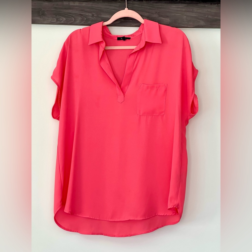 Pretty watermelon pink shirt, XL, great under a blazer, notch collar